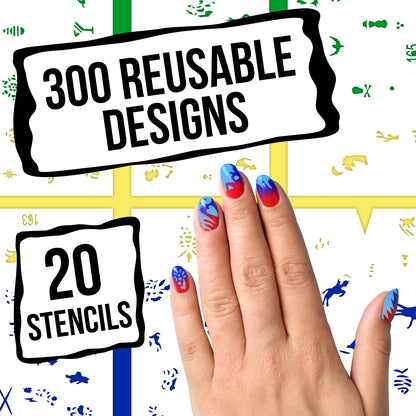 Airbrush Nail Stencils - Nail Art Stencils Set #9: 300 Unique Designs from 20 Individual Templates