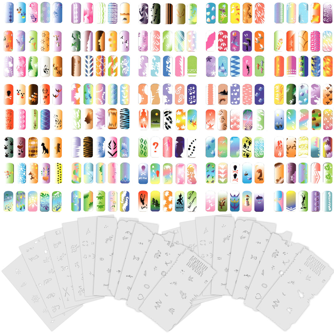 Airbrush Nail Stencils - Nail Art Stencils Set #9: 300 Unique Designs from 20 Individual Templates