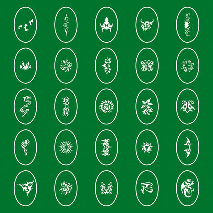 Temporary Tattoo Stencils Booklet Set 1 with 100 Different Self-Adhesive Reusable Stencil Designs
