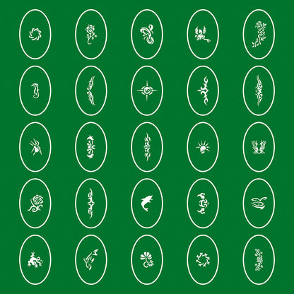 Temporary Tattoo Stencils Booklet Set 1 with 100 Different Self-Adhesive Reusable Stencil Designs