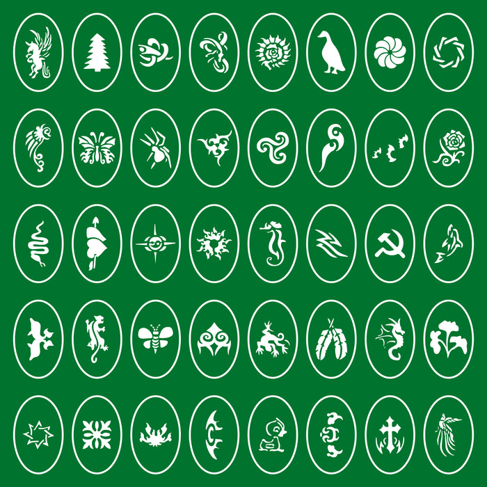 Temporary Tattoo Stencils Booklet Set 4 with 160 Different Self-Adhesive Reusable Stencil Designs