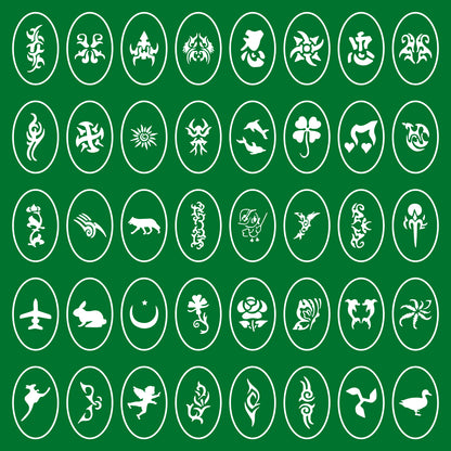 Temporary Tattoo Stencils Booklet Set 4 with 160 Different Self-Adhesive Reusable Stencil Designs