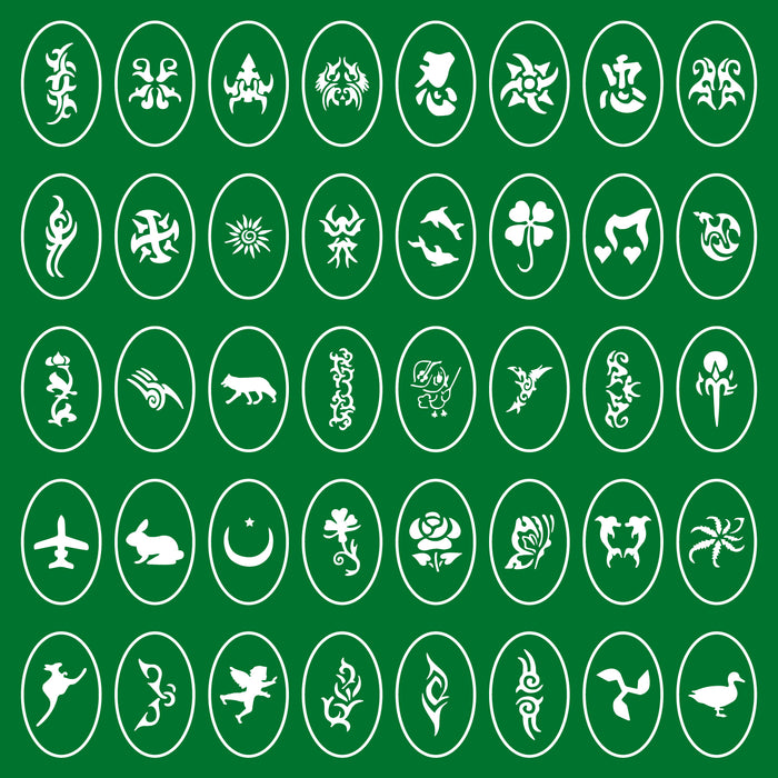 Temporary Tattoo Stencils Booklet Set 4 with 160 Different Self-Adhesive Reusable Stencil Designs