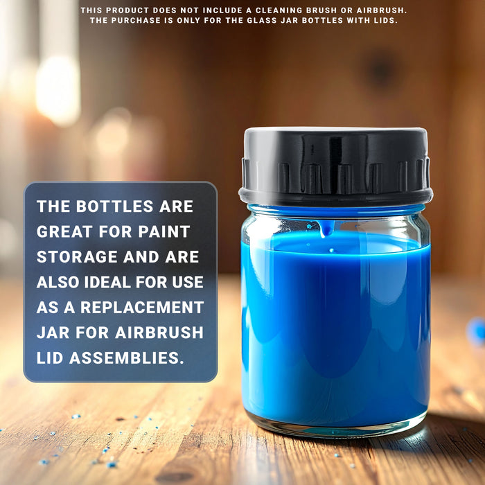 10 Pack TB-001 Empty 3/4 Ounce (22cc) Glass Jar Bottles with Plastic Lids, Paint Storage Bottles, Jars Screw Into Siphon Feed Airbrush Lid Assemblies