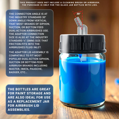 10 Pack of TB-002 3/4 oz Glass Jar Bottles with 30 degree Down Angle Adaptor Lid Assembly - Dual-Action Siphon