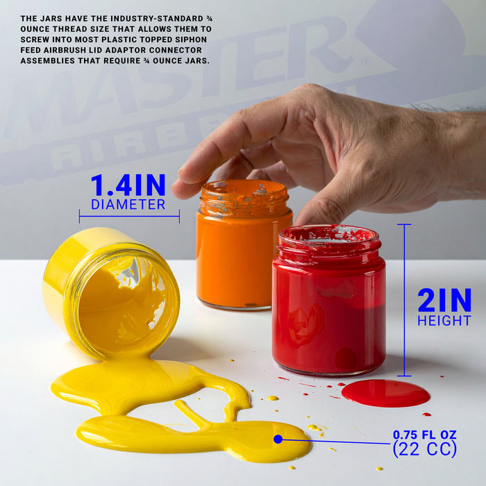 10 Pack of Master Airbrush TB-002 3/4 oz Glass Jar Bottles with 30 degree Down Angle Adaptor Lid Assembly - Dual-Action Siphon