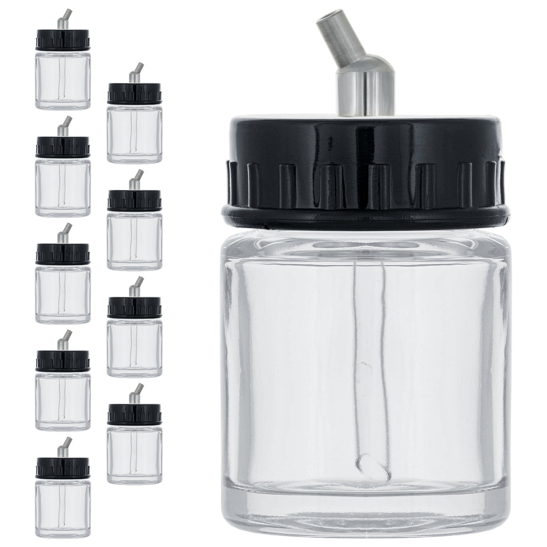 10 Pack of TB-002 3/4 oz Glass Jar Bottles with 30 degree Down Angle Adaptor Lid Assembly - Dual-Action Siphon