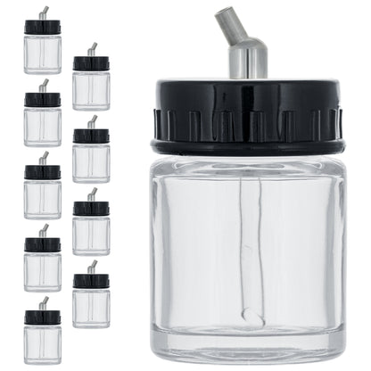 10 Pack of TB-002 3/4 oz Glass Jar Bottles with 30 degree Down Angle Adaptor Lid Assembly - Dual-Action Siphon