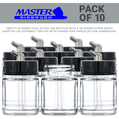 10 Pack TB-003, 3/4 oz Glass Jar Bottles with 60 degree Down Angle Adaptor Lid Assembly, Single-Action Siphon