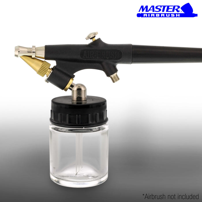 10 Pack Master Airbrush TB-003, 3/4 oz Glass Jar Bottles with 60 degree Down Angle Adaptor Lid Assembly, Single-Action Siphon