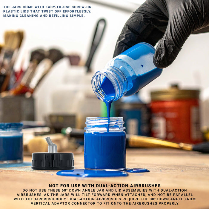 10 Pack Master Airbrush TB-003, 3/4 oz Glass Jar Bottles with 60 degree Down Angle Adaptor Lid Assembly, Single-Action Siphon