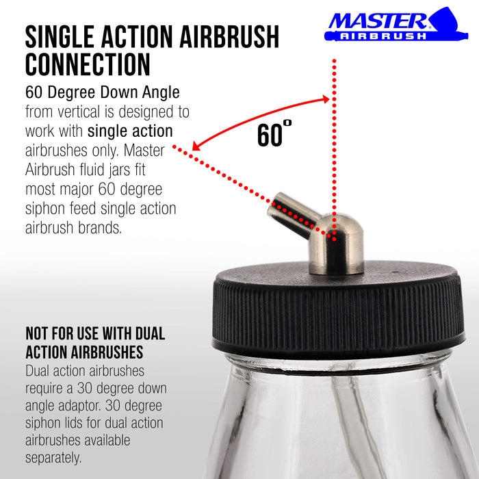 10 Pack Master Airbrush TB-004, 2.7 oz Glass Jar Bottles with 60 Down Angle Adaptor Lid Assembly, Single-Action Siphon