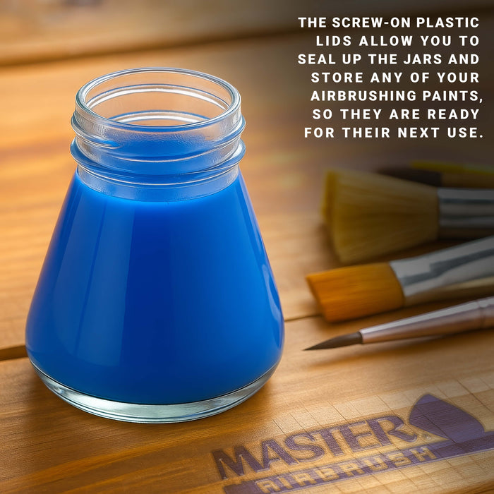 10 Pack Master Airbrush TB-004, 2.7 oz Glass Jar Bottles with 60 Degree Down Angle Adaptor Lid Assembly, Single-Action Siphon