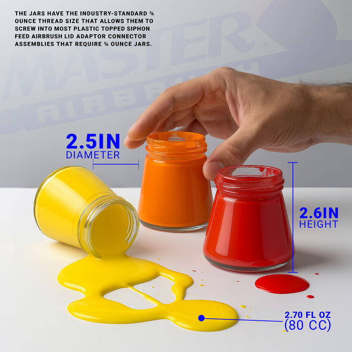 10 Pack Master Airbrush TB-004, 2.7 oz Glass Jar Bottles with 60 Degree Down Angle Adaptor Lid Assembly, Single-Action Siphon