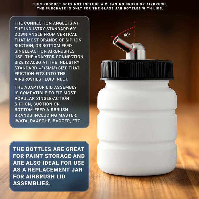 10 Pack Master Airbrush TB-005, 2.7oz Plastic Jar Bottles with 60Â­ Down Angle Adaptor Lid Assembly, Single-Action Siphon