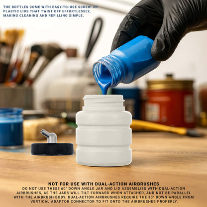 10 Pack TB-005, 2.7oz Plastic Jar Bottles with 60Â­ Down Angle Adaptor Lid Assembly, Single-Action Siphon