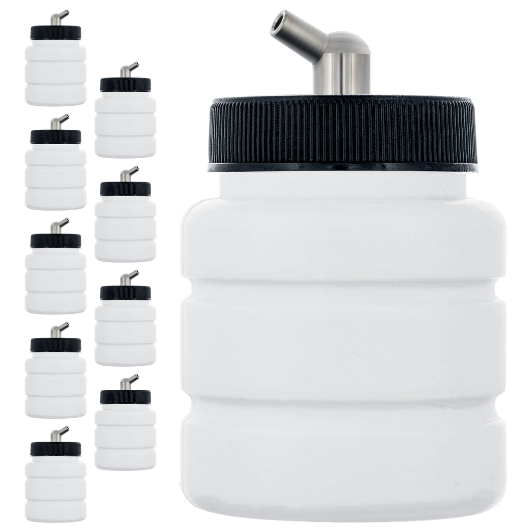 10 Pack TB-005, 2.7oz Plastic Jar Bottles with 60Â­ Down Angle Adaptor Lid Assembly, Single-Action Siphon
