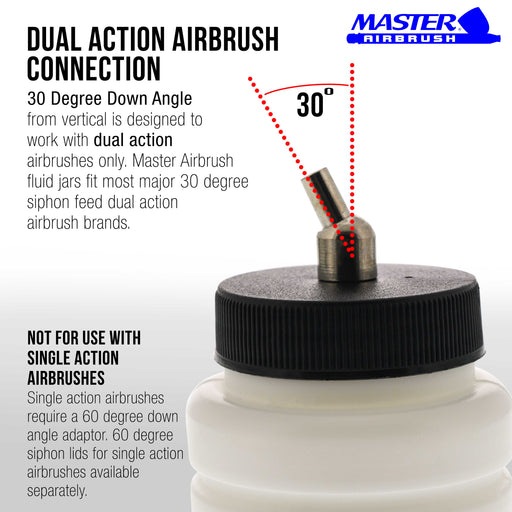 10 Pack Master Airbrush TB-006, 2.7 oz Plastic Jar Bottles with 30 degree Down Angle Adaptor Lid Assembly, Dual-Action Siphon