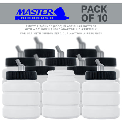 10 Pack TB-006, 2.7 oz Plastic Jar Bottles with 30 degree Down Angle Adaptor Lid Assembly, Dual-Action Siphon