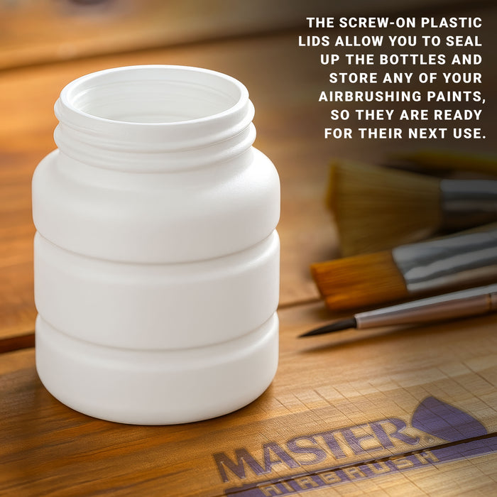 10 Pack Master Airbrush TB-006, 2.7 oz Plastic Jar Bottles with 30 degree Down Angle Adaptor Lid Assembly, Dual-Action Siphon