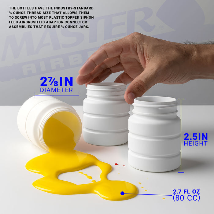 10 Pack Master Airbrush TB-006, 2.7 oz Plastic Jar Bottles with 30 degree Down Angle Adaptor Lid Assembly, Dual-Action Siphon