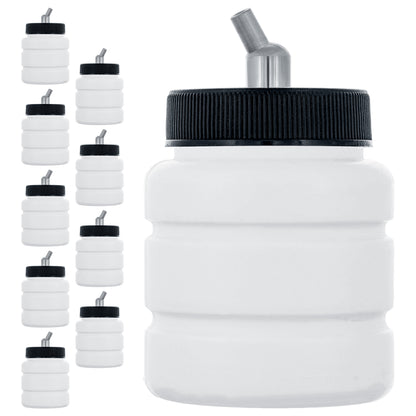 10 Pack TB-006, 2.7 oz Plastic Jar Bottles with 30 degree Down Angle Adaptor Lid Assembly, Dual-Action Siphon