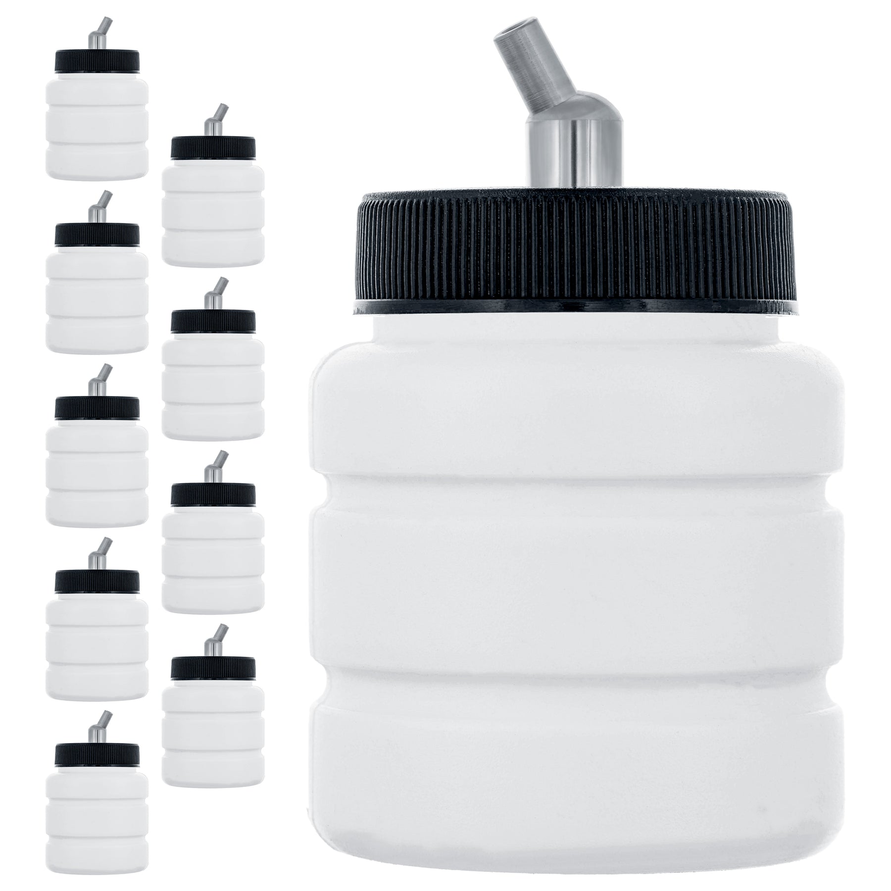 10pk Airbrush 2.7oz Plastic Jar Bottle 30 deg Angle Adaptor Lid