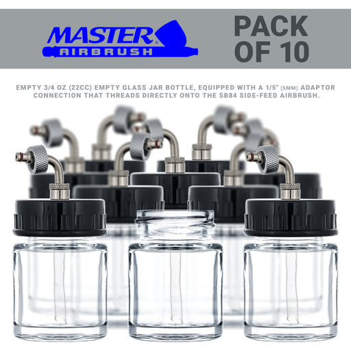 Master Airbrush Brand Box of 10-each TB-007 Empty 3/4-Ounce, (22cc) Glass Bottle for SB84 Side-Feed Mount Airbrush