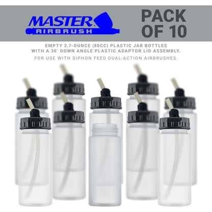 10 Pack TB-008, 2.7oz Plastic Jar Bottles with 30° degrees Down Angle Adaptor Lid Assembly, Single-Action Siphon