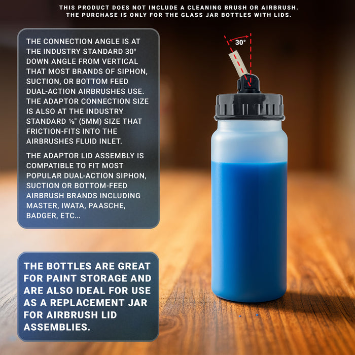 10 Pack Master Airbrush TB-008, 2.7oz Plastic Jar Bottles with 30° degrees Down Angle Adaptor Lid Assembly, Single-Action Siphon