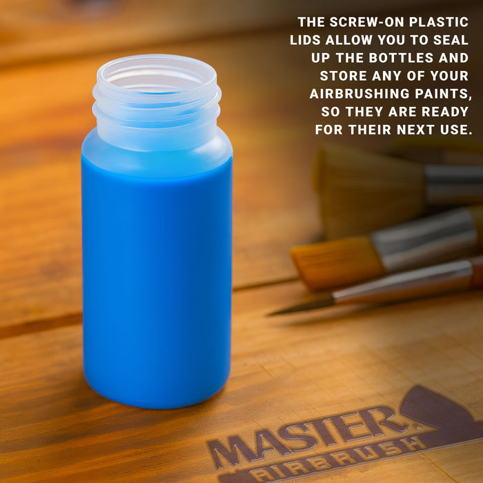 10 Pack Master Airbrush TB-008, 2.7oz Plastic Jar Bottles with 30° degrees Down Angle Adaptor Lid Assembly, Single-Action Siphon