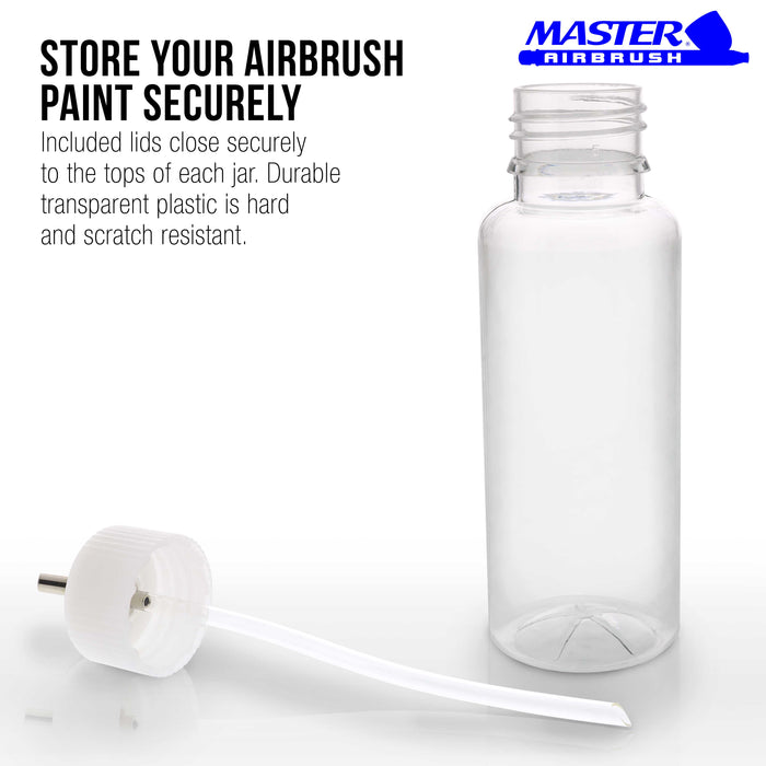 10 Pack Master Airbrush TB-009, 3.4oz Plastic Jar Bottles with 30 Degrees Down Angle Adaptor Lid Assembly, Dual-Action Siphon