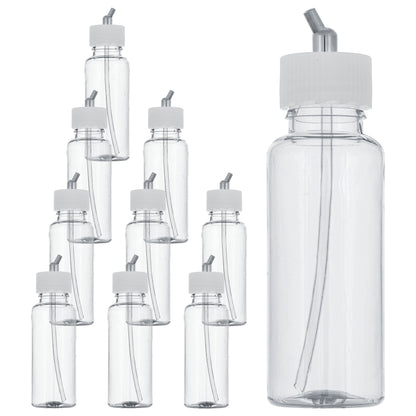 10 Pack TB-009, 3.4oz Plastic Jar Bottles with 30 Degrees Down Angle Adaptor Lid Assembly, Dual-Action Siphon