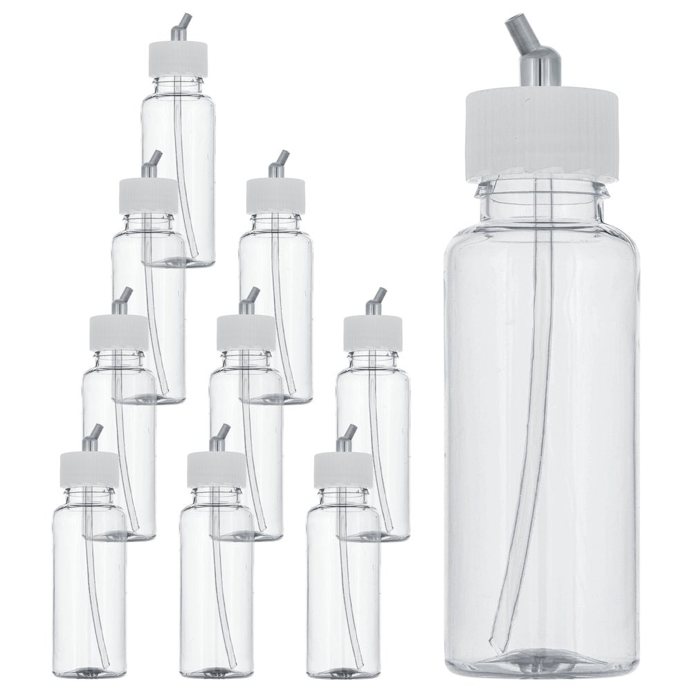 10 Pack Master Airbrush TB-009, 3.4oz Plastic Jar Bottles with 30 Degrees Down Angle Adaptor Lid Assembly, Dual-Action Siphon