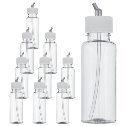 10 Pack Master Airbrush TB-009, 3.4oz Plastic Jar Bottles with 30 Degrees Down Angle Adaptor Lid Assembly, Dual-Action Siphon