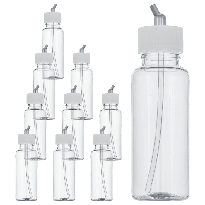 10 Pack Master Airbrush TB-009, 3.4oz Plastic Jar Bottles with 30 Degrees Down Angle Adaptor Lid Assembly, Dual-Action Siphon