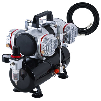 TC-828 Airbrush Compressor with Tank- 1/3 HP Twin Cylinder, 4L Air Tank, 78L/Min Flow, Multi-Airbrush & Spray Gun Support, True