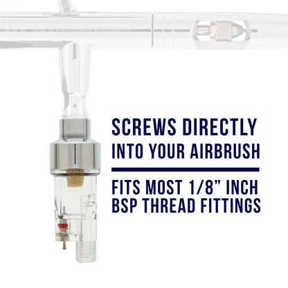 In-Line Mini Air Filter Water Trap - 1/8" BSP Threads - Airbrush Moisture Trap & Air Compressor Accessory (Connects directly onto airbrushes and