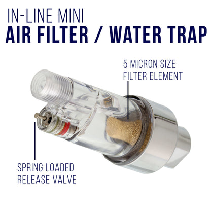 In-Line Mini Air Filter Water Trap - 1/8" BSP Threads - Airbrush Moisture Trap & Air Compressor Accessory (Connects directly onto airbrushes and