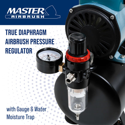 True Diaphragm Airbrush Pressure Regulator with Gauge & Water Moisture Trap – Filter, Air Compressor Water Trap for Clean, Moisture-Free Airflow