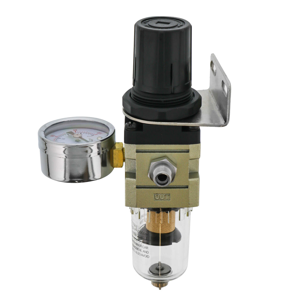 Heavy Duty Diaphragm Mini Pressure Regulator with Gauge and Water Trap Filter - Moisture Trap for Airbrush Air Compressor with Precision Control and
