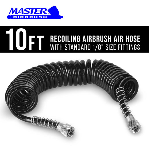 Premium 10 Foot Recoiling Airbrush Hose - Standard 1/8" BSP Air Brush Hose Adapter Fitting Connectors on Both Ends