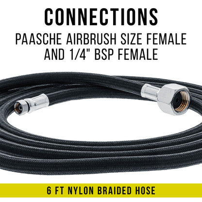 6 Foot Braided Airbrush Hose - Paasche 1/4” NPT & 1/4" BSP Air Brush Hose Adapter Fitting Connectors for Regulator Compressor