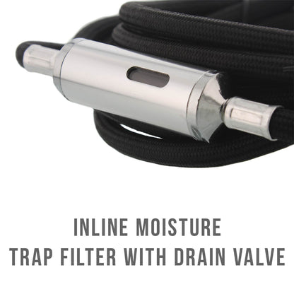 Premium 10 Foot Nylon Braided Airbrush Hose with Inline Moisture Trap Filter - 1/8" BSP Air Brush Adapter Fitting Connectors on Both Ends