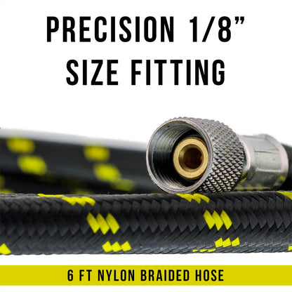 Premium 6 Foot Nylon Braided Airbrush Hose - 1/8" BSP Air Brush Adapter Fitting Connectors on Both Ends (Hose color may vary)