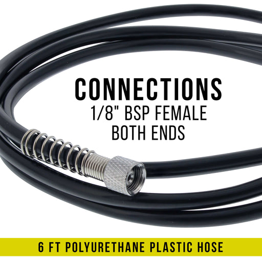 6 Foot Polyurethane Plastic Airbrush Hose with Standard 1/8" Size Fittings on Both Ends