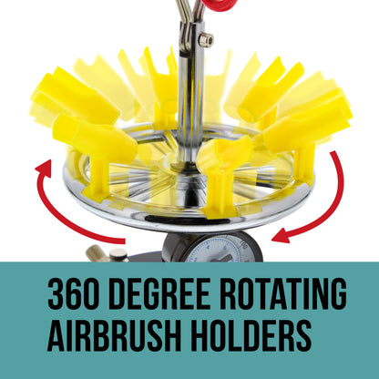 6 Station Airbrush Holder with Air Manifold - Holds 8 Airbrushes with Regulated Air Flow Control - Airbrush Stand for Artists and Modelers