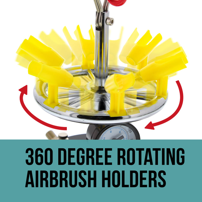 6 Station Airbrush Holder with Regulated Air Manifold that Can Hold Up to 8 Airbrushes
