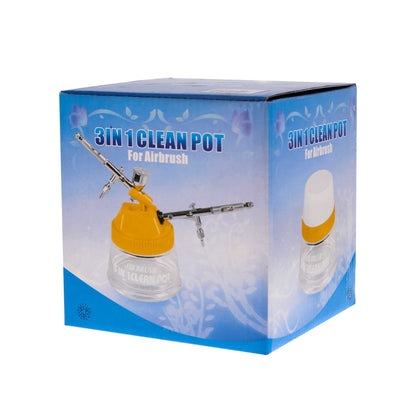 3-in-1 Airbrush Cleaning Pot with Holder; Cleans and Holds Air Brush, Color Palette Lid