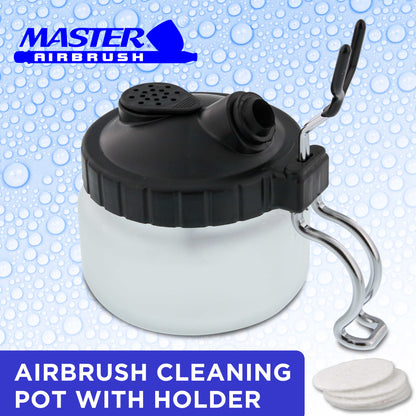 Deluxe 3-in-1 Airbrush Cleaning Pot with Holder; Cleans and Holds Air Brush, Color Palette Lid, Filters
